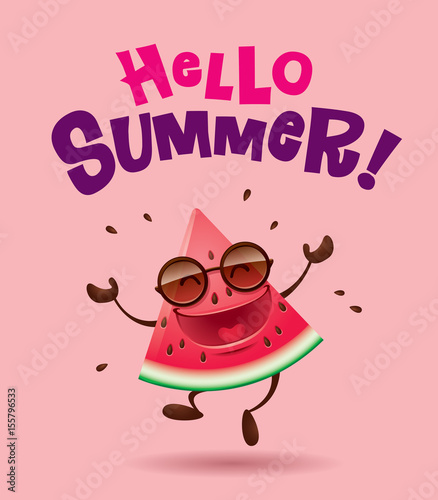 Hello Summer! Watermelon character with arms open wide.  