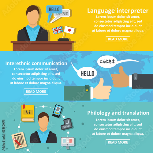 Interpreter banner horizontal set, flat style