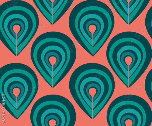 Abstract pattern with peacock feathers elements, pattern with colorful drop elements, blue and pink fashion pattern