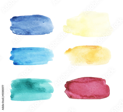 Watercolor brushstrokes set. Hand drawn vector collection with colorful stains, spots, smears, horizontal shape.