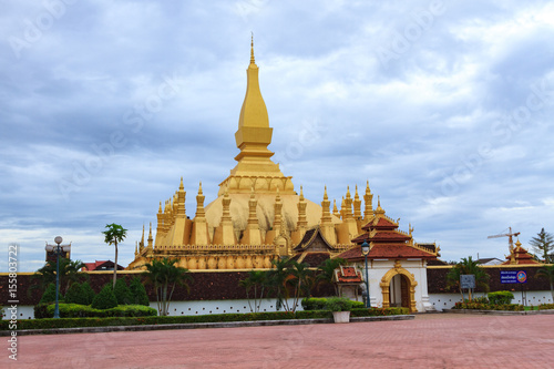 pagoda at Wat Pha That Luang landmark of Vientiane, Laos.