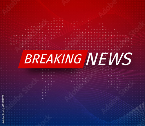Announcement and a message line with a message about the latest news on the air on a futuristic red and blue background with abstract lines and glowing design elements. Vector baner illustration.