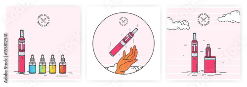 Vape devices set. Illustrations with e-cigarettes.
