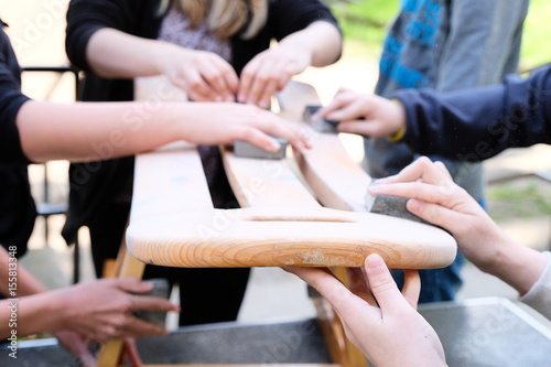 Young people build furniture