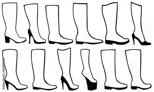 Set of different boots isolated on white