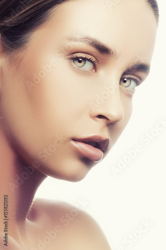 Close-up woman face. Beauty skin and health care style portrait