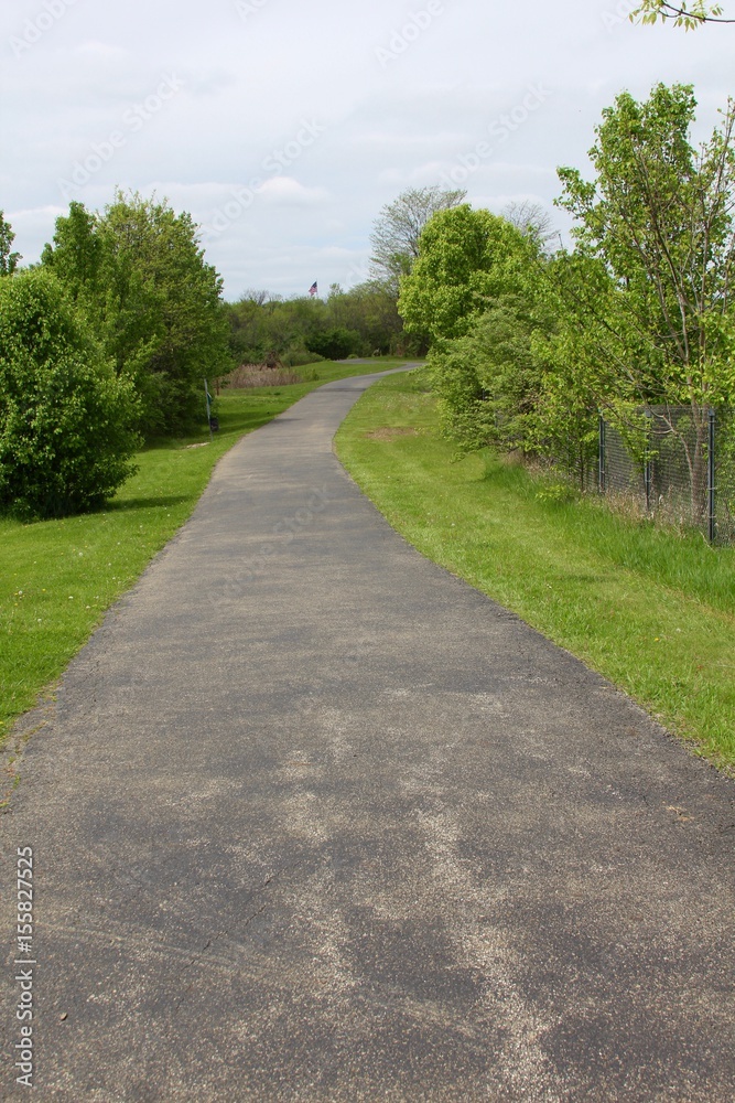 The winding walkway in the park.