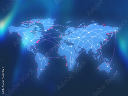 Global network concept - World map blue color - Connection worldwide social and business