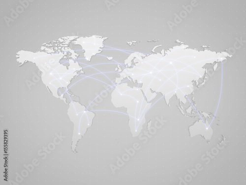 Fototapeta Naklejka Na Ścianę i Meble -  Global network concept - World map grey color - Connection worldwide social and business