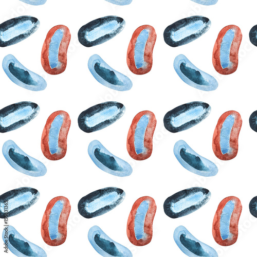 Blue and red seamless patterns. Hand drawn watercolor lines.