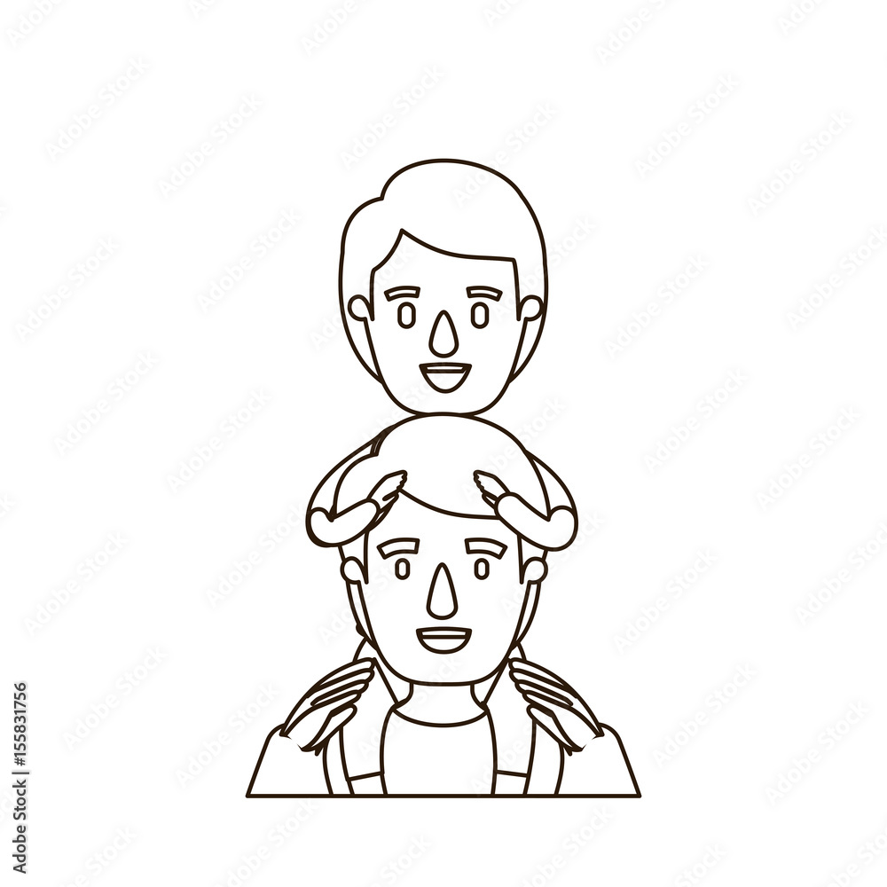 sketch contour caricature half body young father with boy on his back vector illustration sketch contour caricature half body young father with boy on his back vector illustration