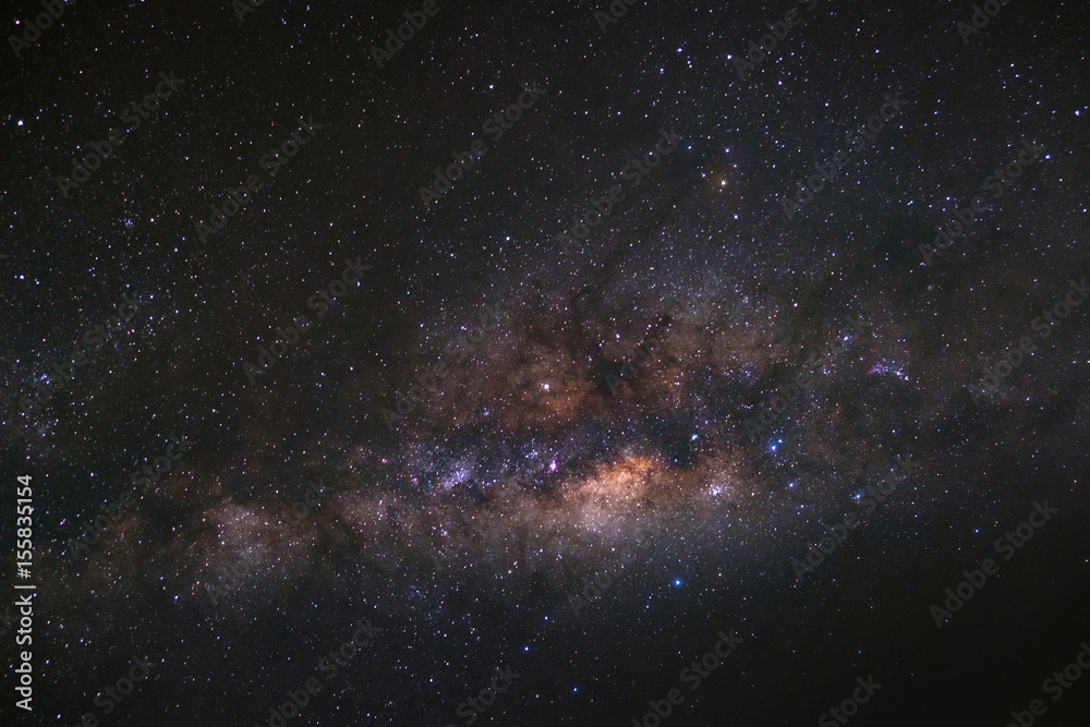Naklejka premium clearly milky way galaxy at phitsanulok in thailand. Long exposure photograph.with grain