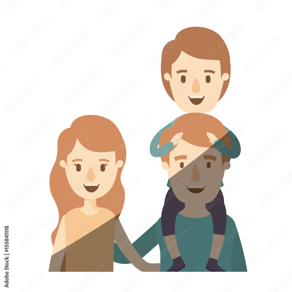 light color shading caricature half body family young parents with boy on his back vector illustration light color shading caricature half body family young parents with boy on his back vector illustration