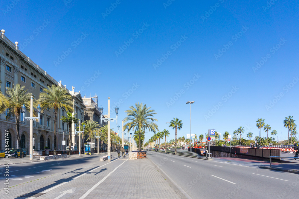 BARCELONA SPAIN - February 9, 2017: street view of Old town in Barcelona, is the capital city of the autonomous community of Catalonia in the Kingdom of Spain,February 9, 2017 in Barcelona Spain.