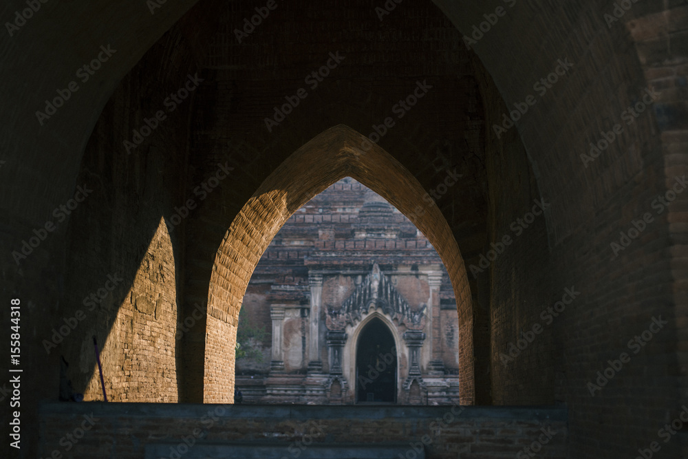 inside an old temple in Bagan