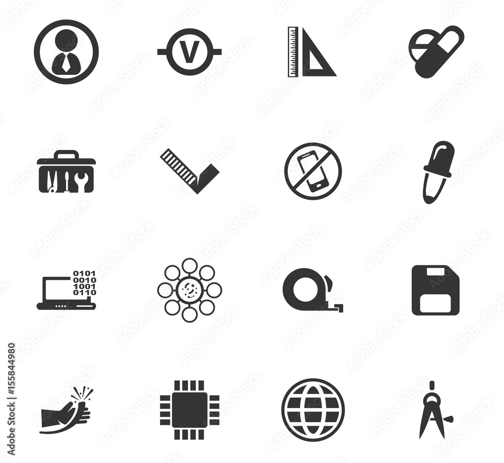 Faculty of mechanics icons set Faculty of mechanics icons set