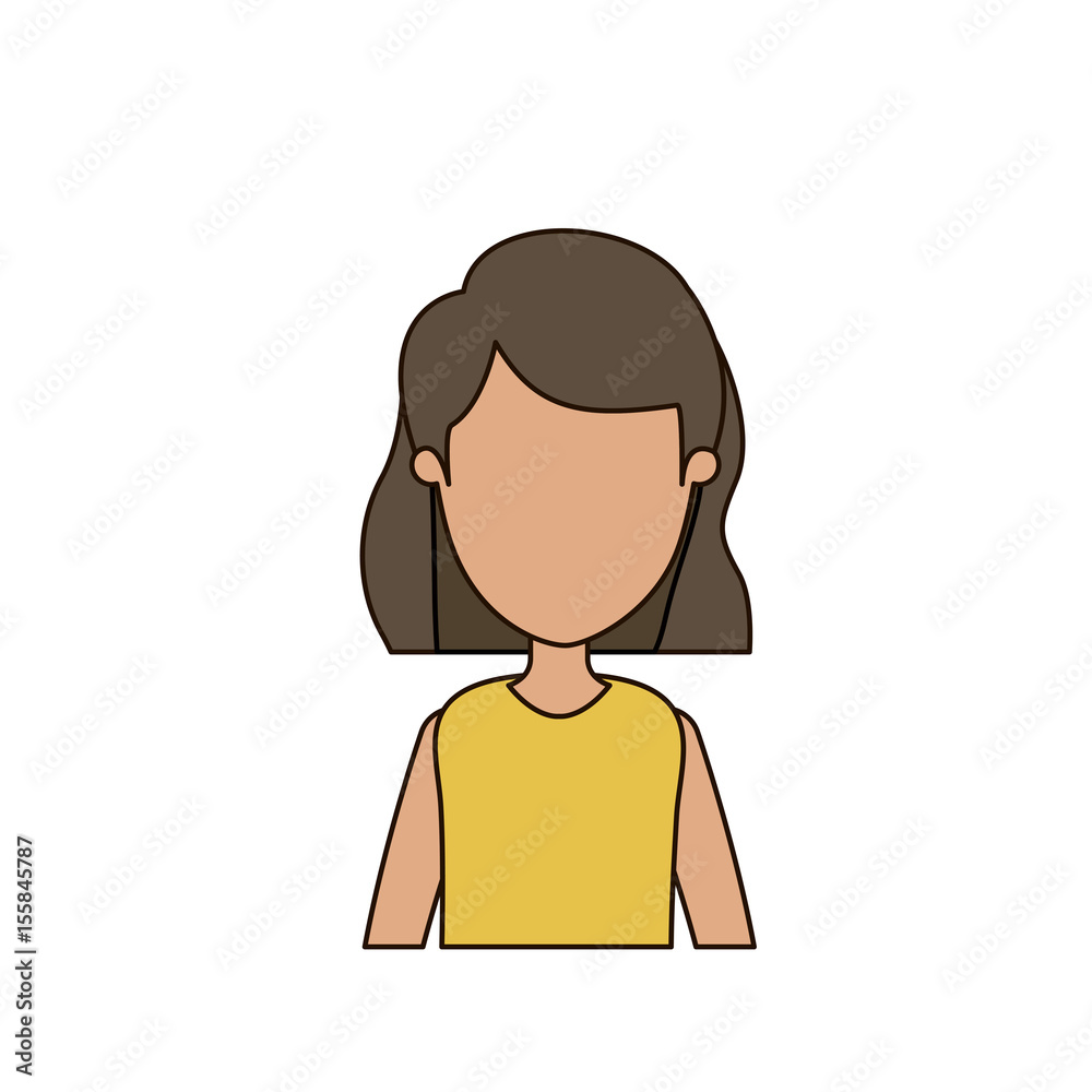 colorful caricature faceless front view half body woman with short wavy hair vector illustration colorful caricature faceless front view half body woman with short wavy hair vector illustration