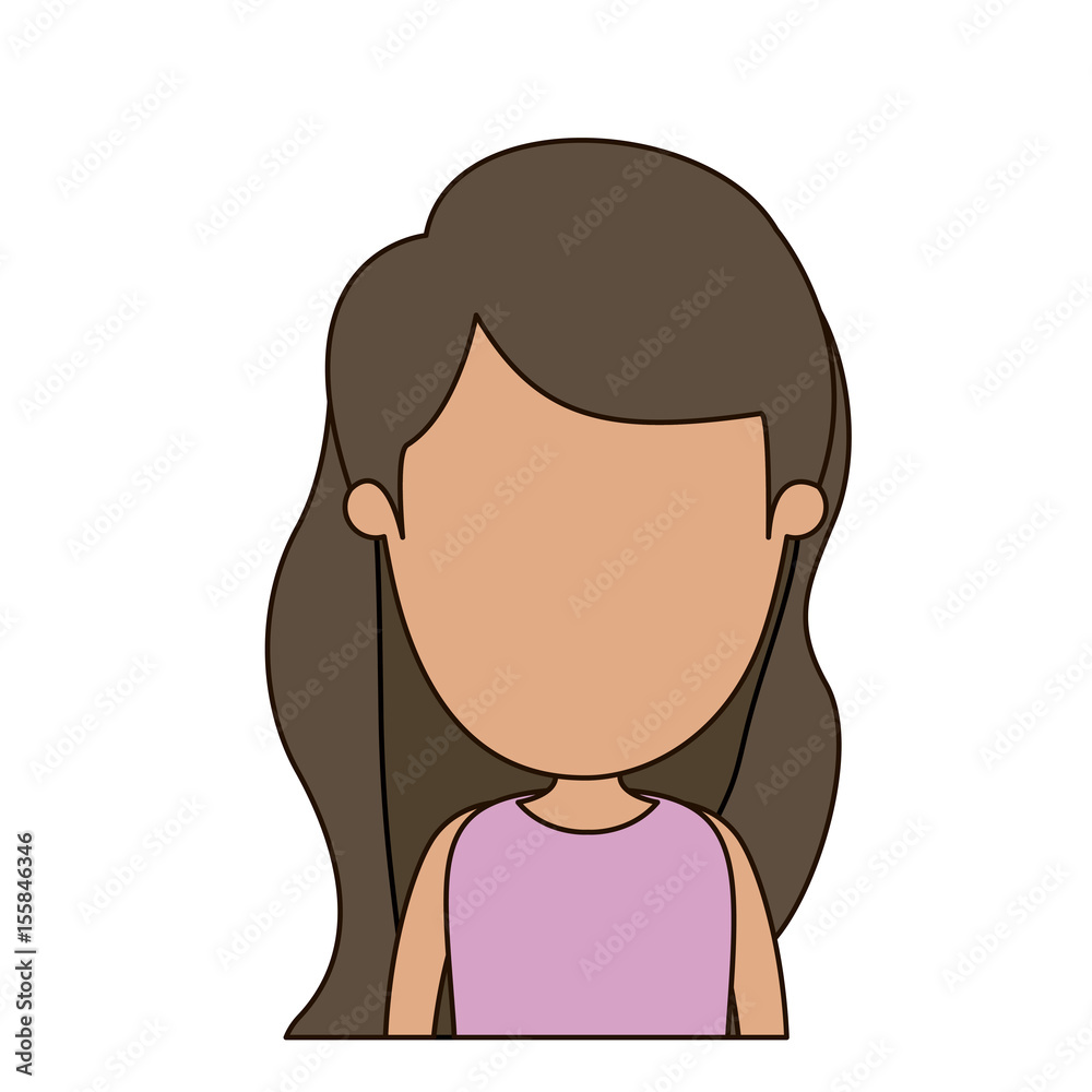colorful caricature faceless front view half body girl with long wavy hair vector illustration