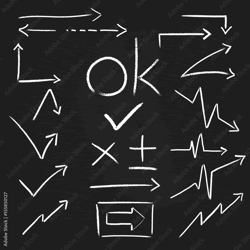 Hand drawn arrow chalk, straight. Vector set Hand drawn arrow chalk, straight. Vector set