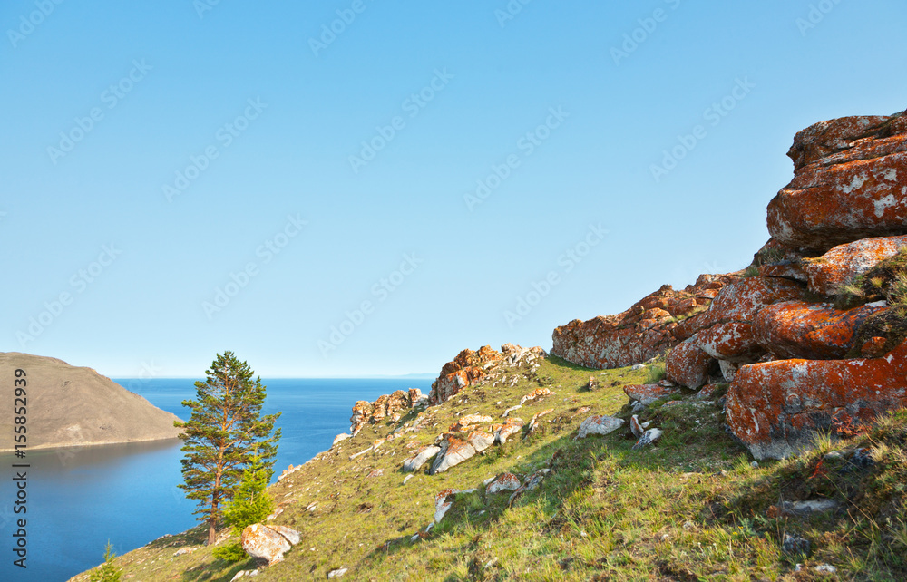  Lake Baikal. View of the Gulf of Ust-Anga and Cape Anginsky in the summer