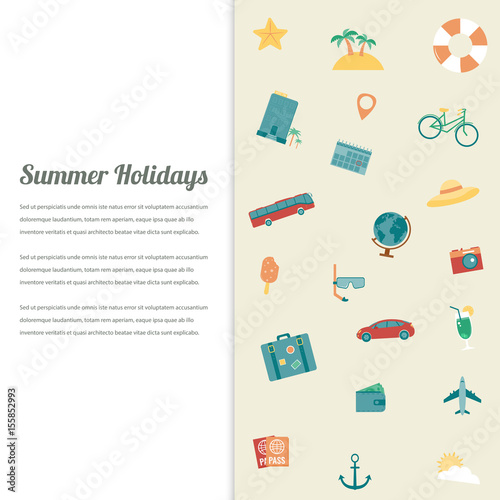 Summer holidays background with travel icons. Vector