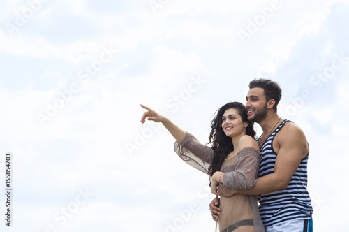 Couple On Beach Summer Vacation, Beautiful Young Happy People In Love, Man And Woman Smile Sea Ocean Holiday Travel