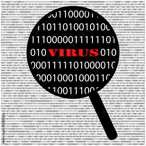 Scan binary code with magnifying glass cyber security concept.