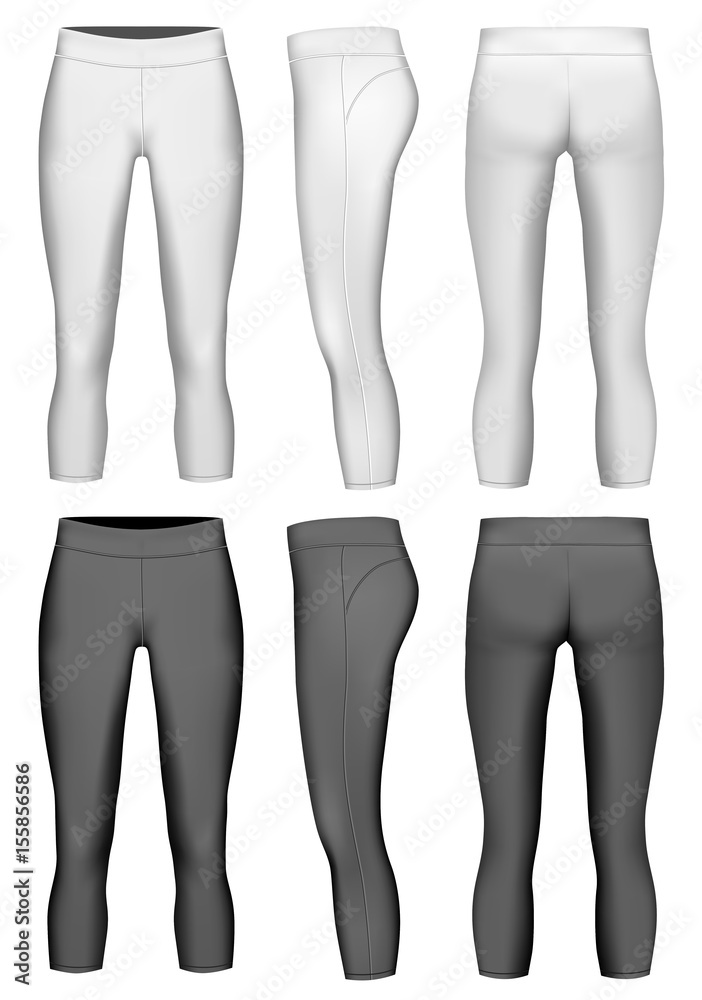 Women's compression leggings black and white variants. Vector Women's compression leggings black and white variants. Vector