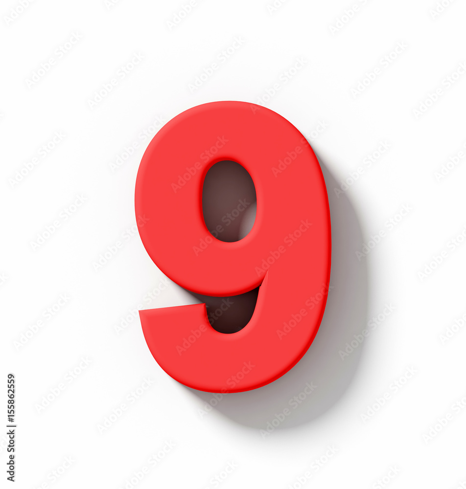 number 9 3D red isolated on white with shadow - orthogonal projection number 9 3D red isolated on white with shadow - orthogonal projection