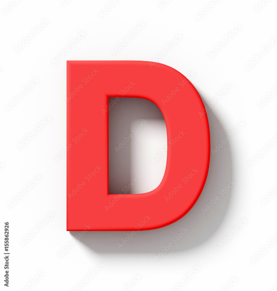 letter D 3D red isolated on white with shadow - orthogonal projection letter D 3D red isolated on white with shadow - orthogonal projection