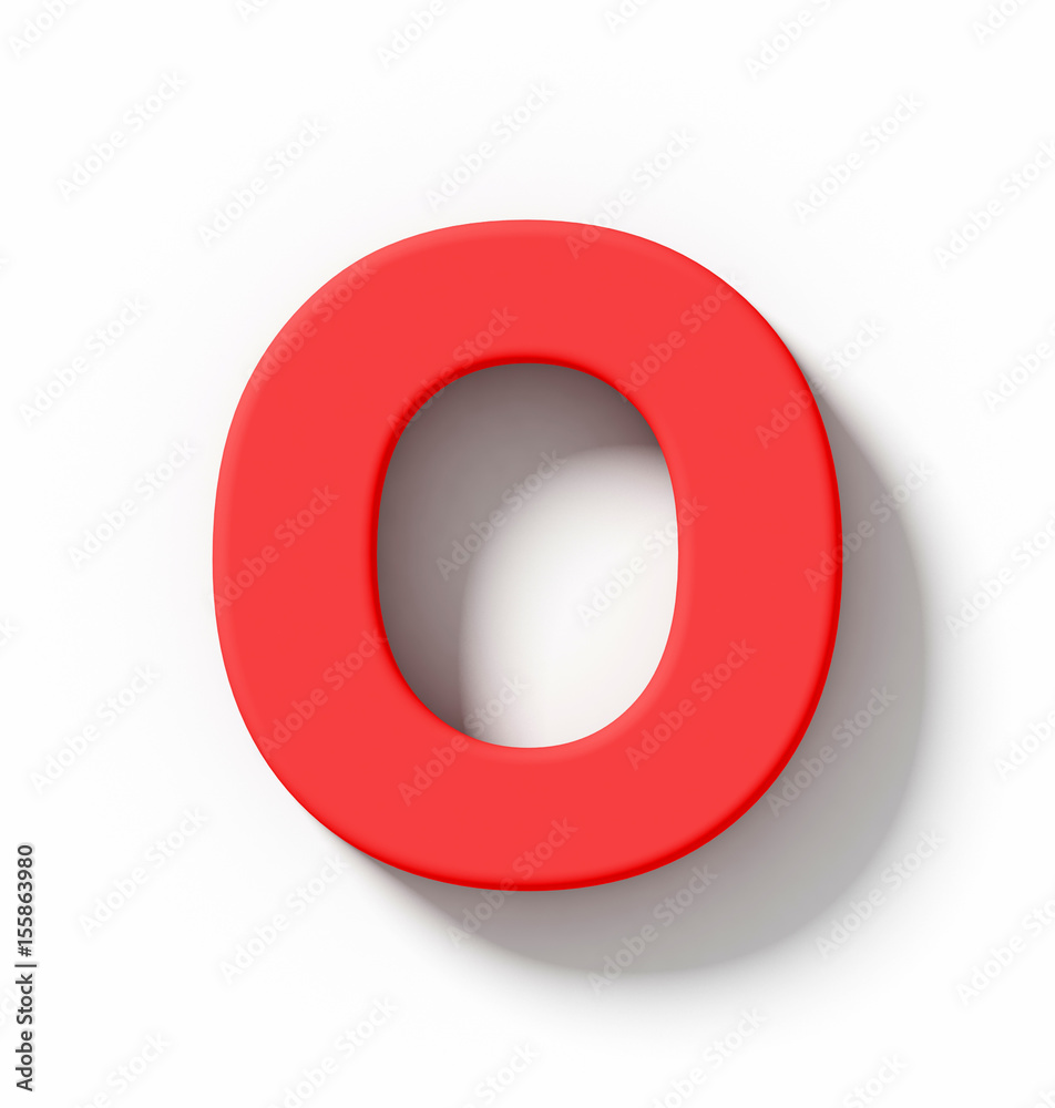 letter O 3D red isolated on white with shadow - orthogonal projection