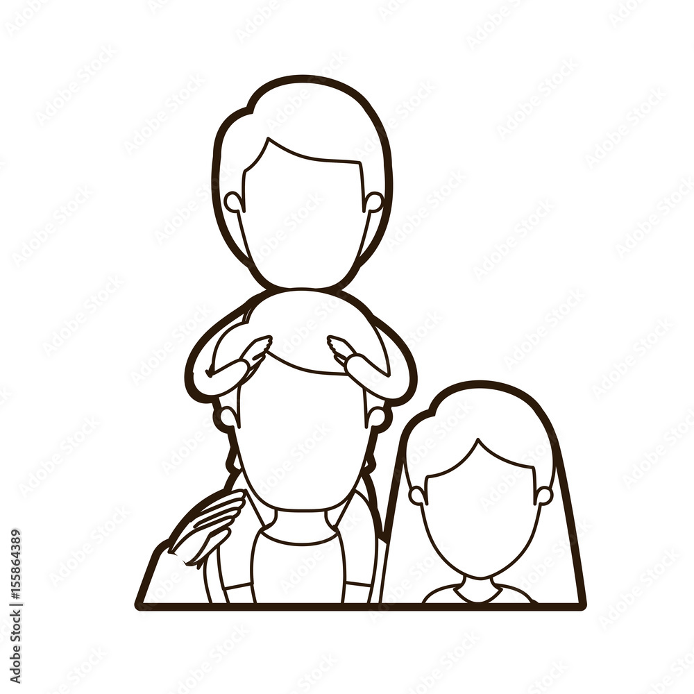 black thick contour caricature faceless half body family mother and father with boy on his back vector illustration black thick contour caricature faceless half body family mother and father with boy on his back vector illustration