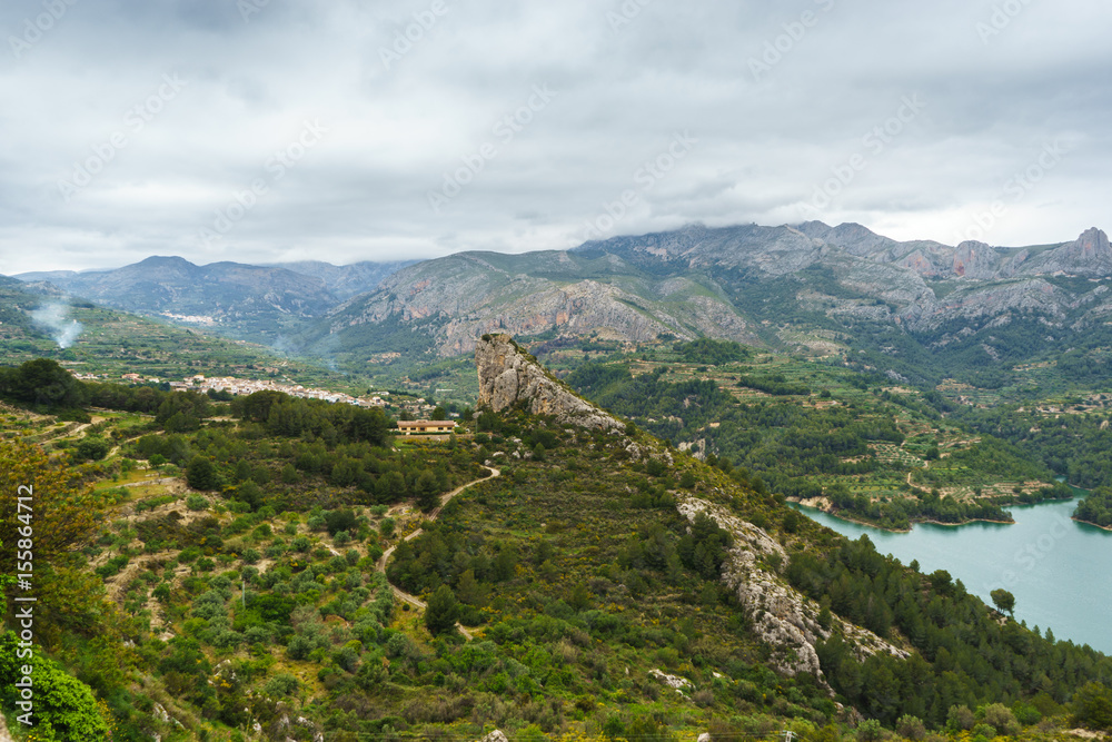 Landscape from the balcony of Guadalest in a cloudy day, Spain
