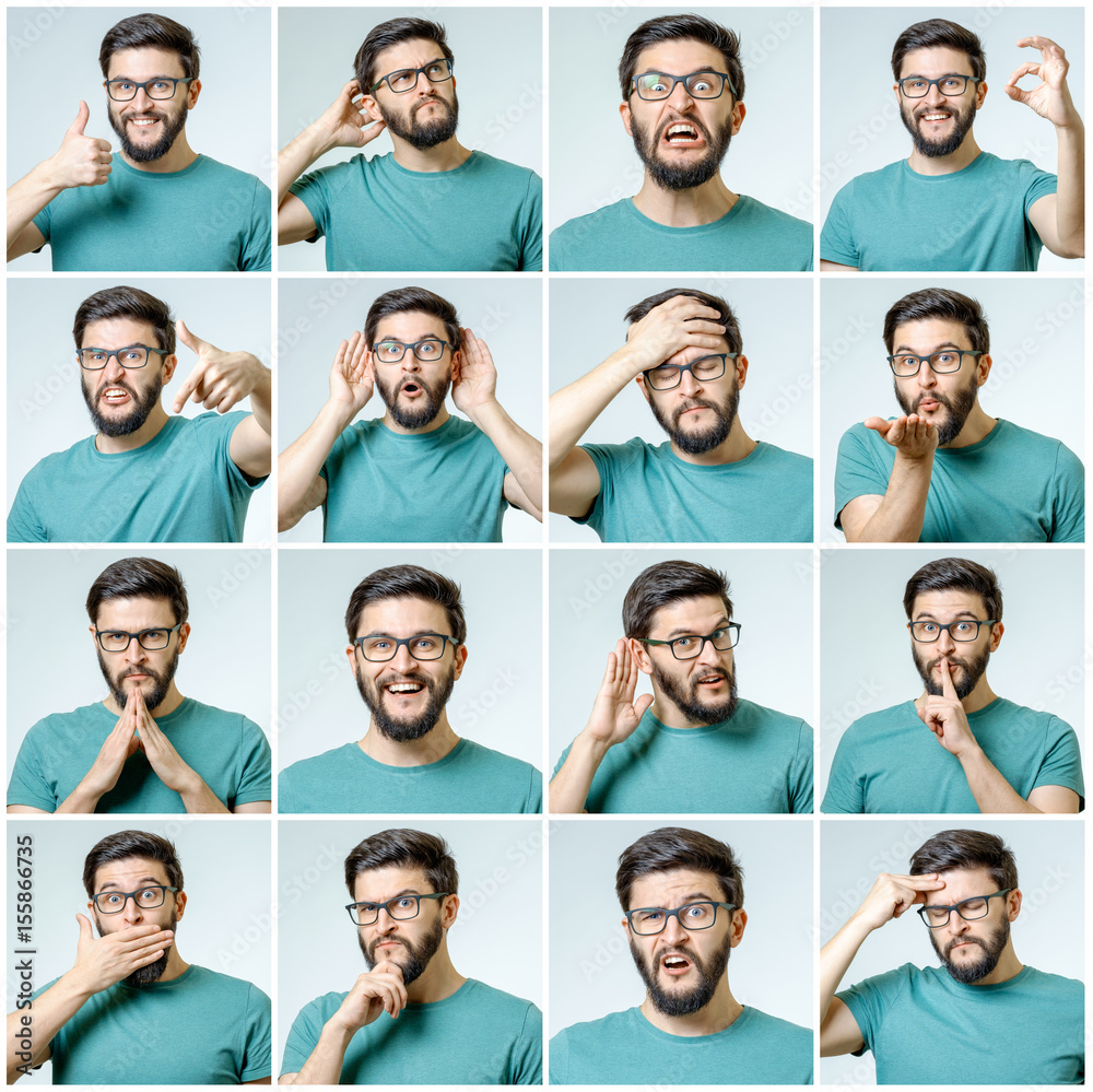 Set of young man's portraits with different emotions Set of young man's portraits with different emotions