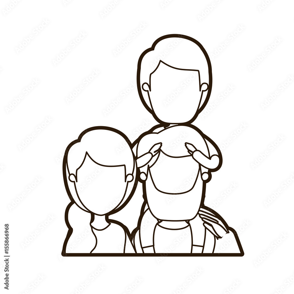 black thick contour caricature faceless front view half body family parents with boy on his back vector illustration black thick contour caricature faceless front view half body family parents with boy on his back vector illustration
