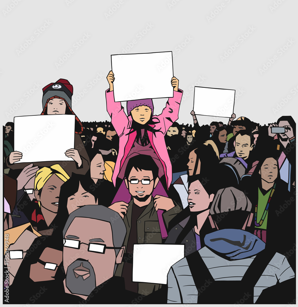 Obraz premium Illustration of peaceful demonstration with children and elderly