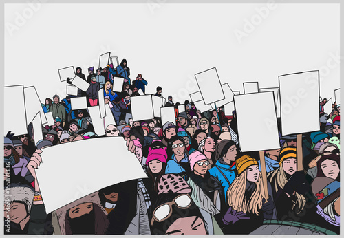 Illustration of student crowd protest with blank signs