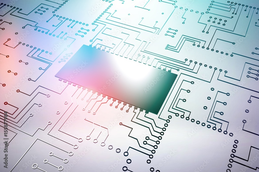 Composite image of digitally generated image of circuit board Composite image of digitally generated image of circuit board