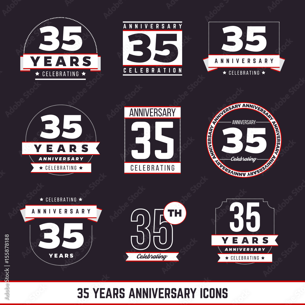 35 years anniversary emblems collection. Vector illustration.