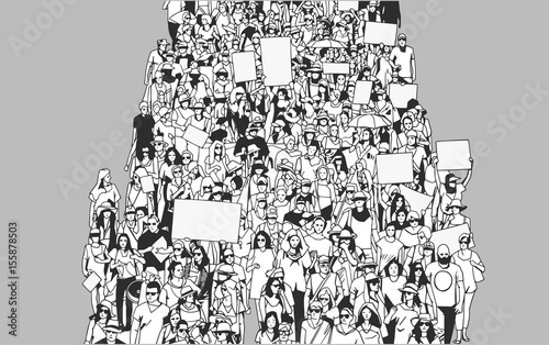 Illustration crowd march for human rights with blank signs