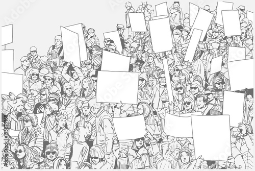 Illustration of crowd protest with blank signs
