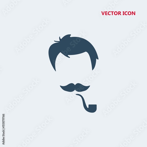 hair, mustache and pipe vector icon