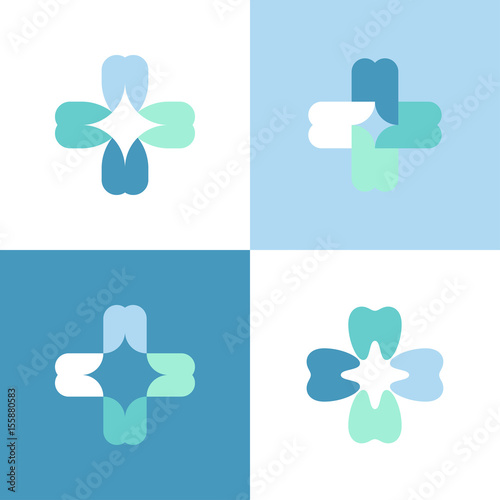 Teeth cross. Vector logo mark template or icon for dental clinic