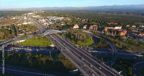 City highway aerial shot. Madrid, Spain
