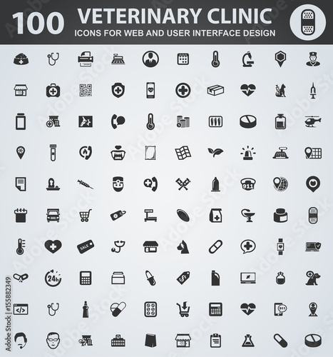 Veterinary clinic icons set