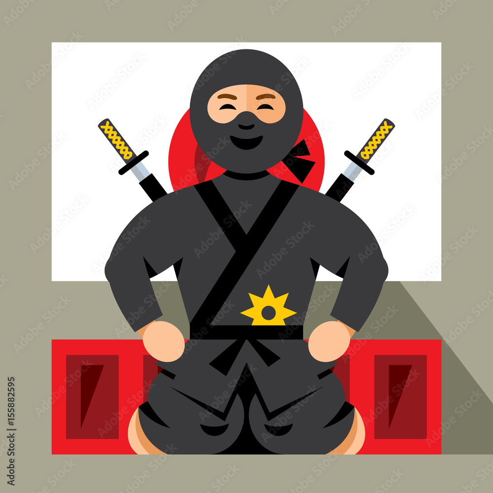 Obraz premium Vector Ninja and dojo. Flat style colorful Cartoon illustration.