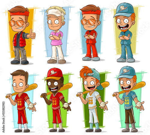 Cartoon sportsmen and baseball players characters vector set