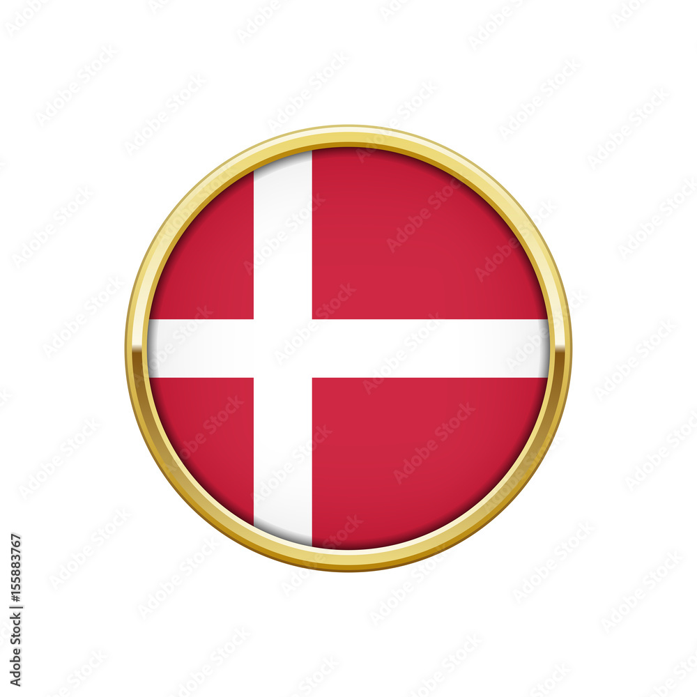 Obraz premium Round gold badge with Danish flag