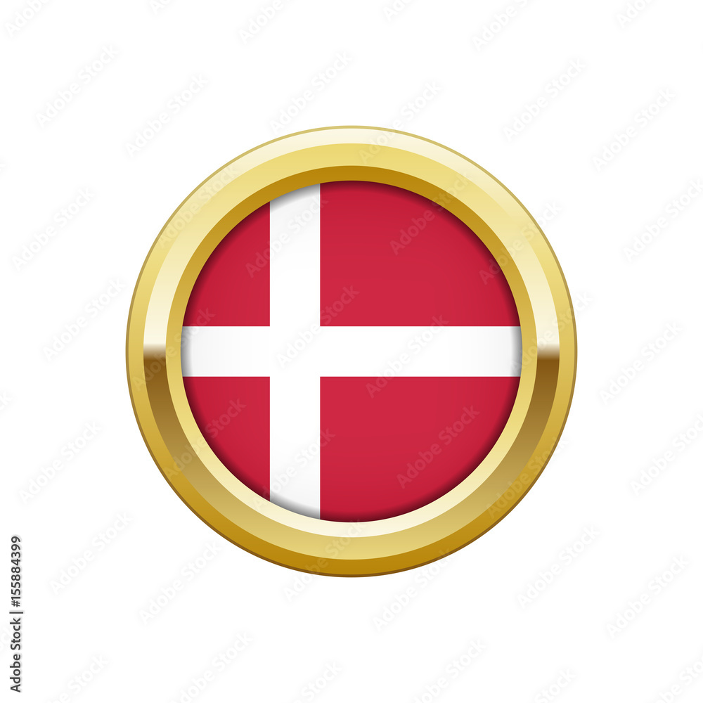 Obraz premium Round gold badge with Danish flag