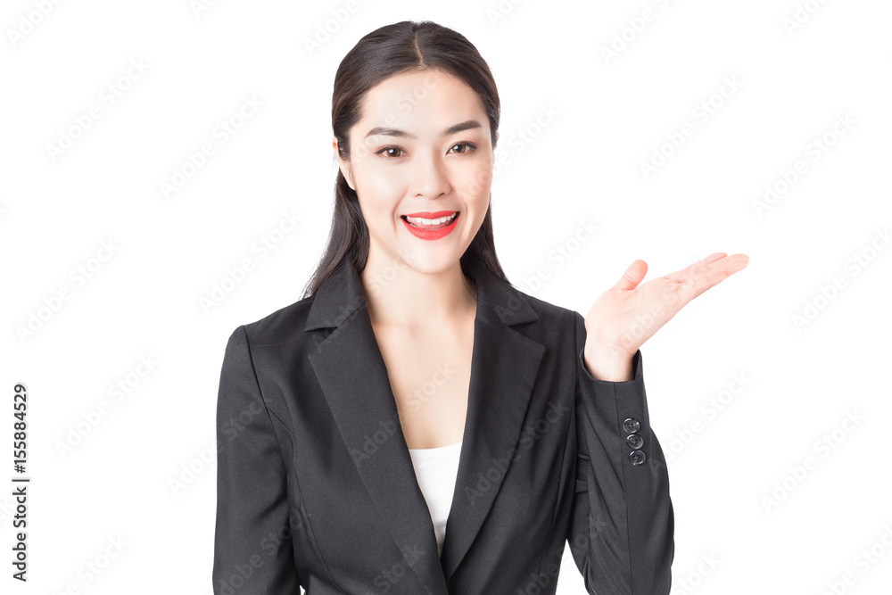 Young beautiful business woman in black suit with smailey face. Young beautiful business woman in black suit with smailey face.